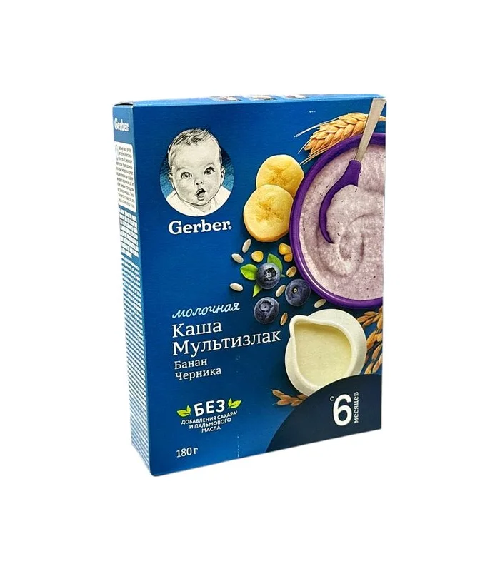 GERBER KASA S 6 MES.MOLOCNAYA MULTIZLAK BANAN I CERNIKA (2711) 180 GR (DET PIT.) (NESTLE) (ROSSIYA)